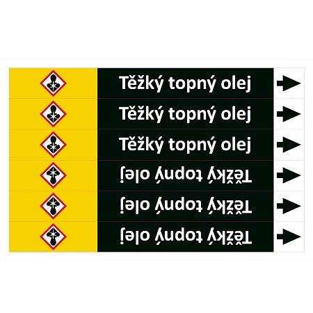 Značení potrubí ISO 20560, těžký topný olej,polyvinylchlorid,250 × 26 mm